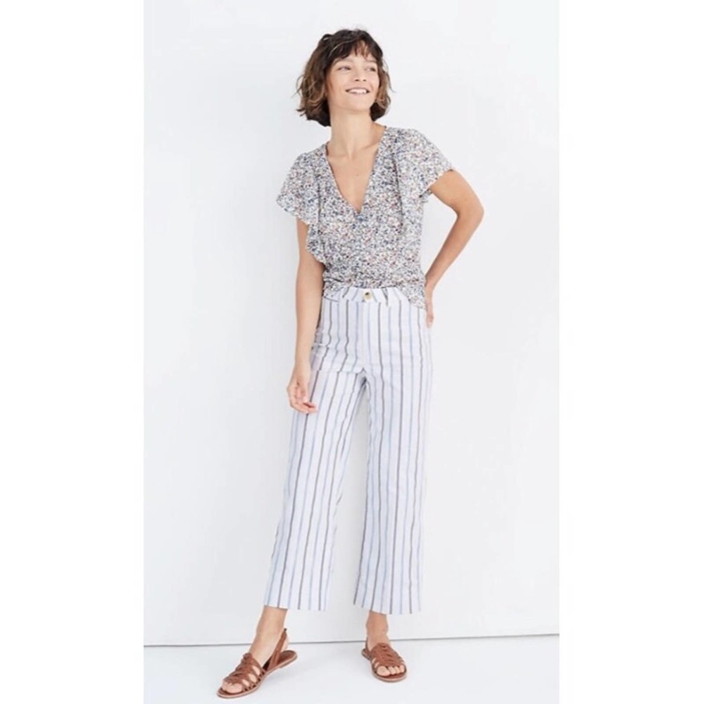 Madewell Emmett High Rise Wide Leg Crop Pants Blue and White Stripe Size 32
